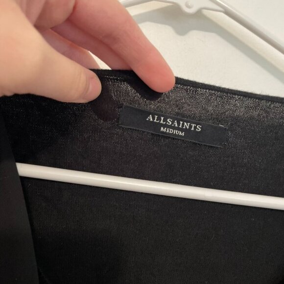 ALL SAINTS ALLSAINTS Taybar Sheer Cowl Knit Top Black Mixed Media 3/4 Sleeve M - Picture 6 of 15